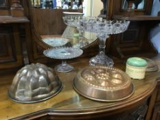 Two glass tazza, copper moulds etc.