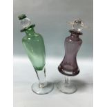 Two boxed Christinenhutte coloured glass decanters