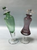 Two boxed Christinenhutte coloured glass decanters