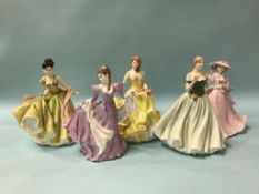 Five Doulton, Worcester and Coalport figures