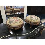 A pair of Victorian walnut footstools, 28cm diameter