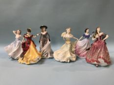 Four Royal Doulton, one Royal Worcester and one Coalport figure (6)