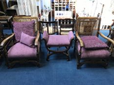 A pair of Bergère armchairs and a stool