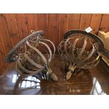 A pair of decorative metalwork hanging baskets, 27cm diameter