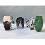 Four Mats Jonasson Maleras Swedish Glass works of art, a Bob Crooks glass vase and a Caithness vase