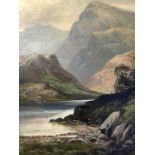 Style of Alfred De Breanski, oil on board, indistinctly signed, 'Highland Landscape', 59 x 49cm