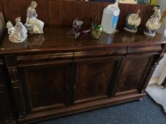 A reproduction Victorian style mahogany sideboard and two door side cabinet
