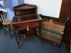 An Edwardian jewellery cabinet, a corner cabinet and a wall mounted cabinet