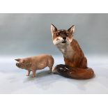 A Royal Doulton fireside model of a seated fox, HN 2634, 26cm height and a Charm of Creamware