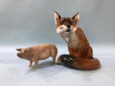 A Royal Doulton fireside model of a seated fox, HN 2634, 26cm height and a Charm of Creamware