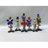 Six coloured glass Murano clowns