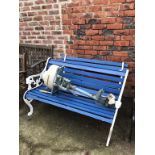 Two blue painted garden benches