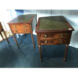 A pair of reproduction mahogany two drawer side tables