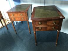 A pair of reproduction mahogany two drawer side tables