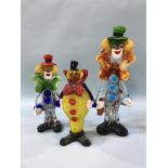 Three Murano style glass clowns