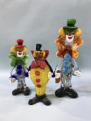 Three Murano style glass clowns