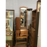 A pine cheval mirror and a CD rack etc.