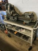 A Myford lathe on stand and various tools
