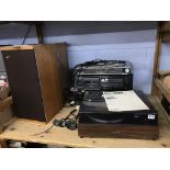 Assorted hifi equipment, to include B and W speakers and a Kenwood amplifier etc.