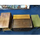 A teak tea trolley, record cabinet and stool etc.