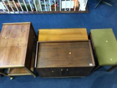 A teak tea trolley, record cabinet and stool etc.