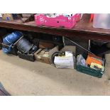 Five boxes of assorted, to include wire cable, tools and a trolley etc.