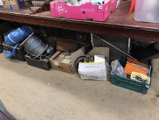 Five boxes of assorted, to include wire cable, tools and a trolley etc.