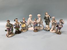 A collection of Meissen style figures