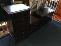 A Stag chest of drawers, blanket box and bedside chest