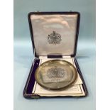 A boxed silver salver, 9oz approx.