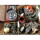 Three boxes of assorted, to include silver plated ware, coins and costume jewellery etc.