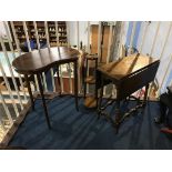 A Smokers stand, oak gate leg table and a mahogany occasional table