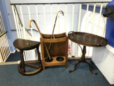 Stick stand and oak table etc.