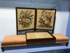 A footstool, fire screen and a tray