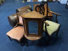 A mahogany armchair, corner cabinet and an oak occasional table etc.