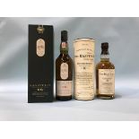 A bottle of Lagavulin single malt, 16 years old whisky and a bottle of The Balvenie, 10 years old