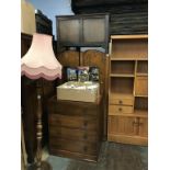 A walnut wardrobe, dressing chest and a blanket box