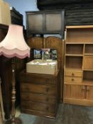 A walnut wardrobe, dressing chest and a blanket box