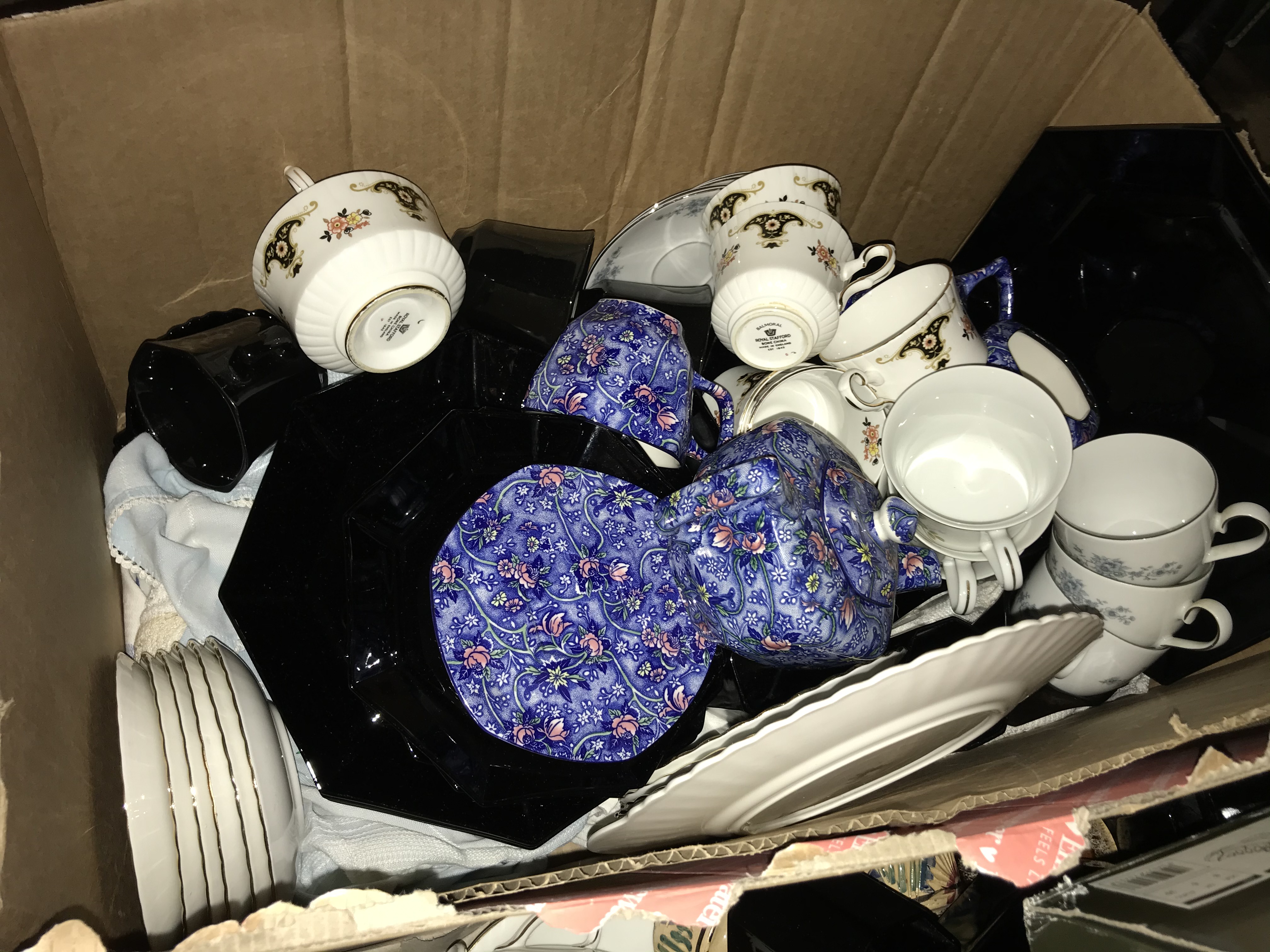 Five boxes of assorted to include Royal Stafford, German part tea set and Colclough china - Image 6 of 7