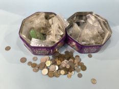 Two tins of assorted coinage
