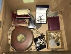 A box of assorted, to include an RAF 'Sweetheart' brooch and a Ronson lighter etc.