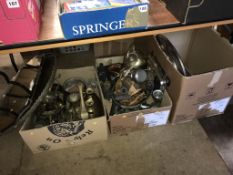 Three boxes of assorted, metalware etc.