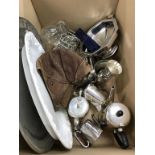 A box of assorted silver plate etc.