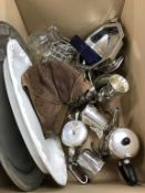 A box of assorted silver plate etc.