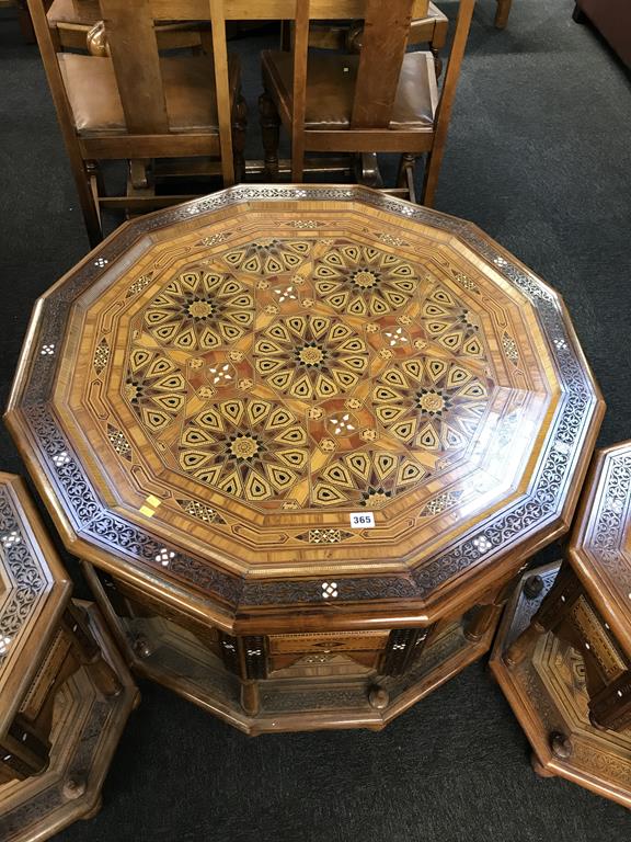 Three heavily inlaid and carved Middle Eastern style occasional tables - Image 3 of 4