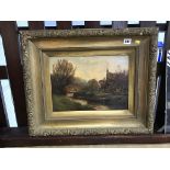 Oil on board, River scene, in gilt frame