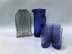 A Flygsfors of Sweden water jug and six glasses and a Flygsfors pewter coloured glass vase, by