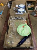 Two trays of assorted glass and china etc.