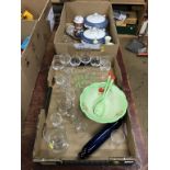 Two trays of assorted glass and china etc.
