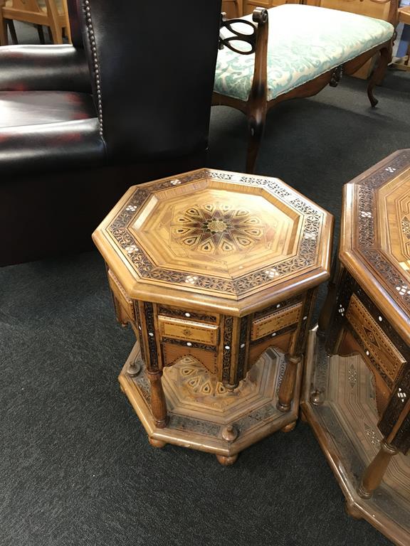 Three heavily inlaid and carved Middle Eastern style occasional tables - Image 4 of 4